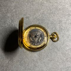 K18 KISE 金着せ 金銀彫金芦に鳥図方位磁石・古懐中時計 飾骨董品