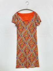 Ralph Lauren ラルフローレン ワンピース XS オレンジ その他総柄 半袖 ひざ丈 台形