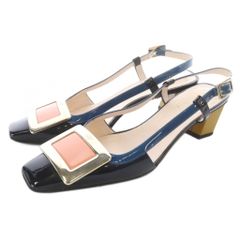 ロジェヴィヴィエ ROGER VIVIER バックル パンプス ストラップ サンダル 35.5 黒 青