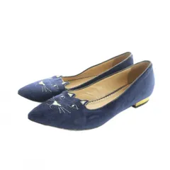 シャーロットオリンピア CHARLOTTE OLYMPIA フラットシューズ パンプス ポインテッドトゥ ネコ ベロア 37.5 24.5cm 紺 ネイビー ■GY19 /MQのサムネイル