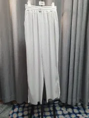 白 プリーツ ロングパンツ