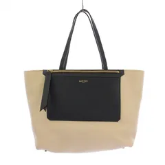 ランバン LANVIN トートバッグ ハンドバッグ レザー バイカラー ロゴ ベージュ 紺 ネイビー /BBのサムネイル