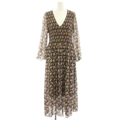 ソレイアード SOULEIADO ワンピース マキシ ロング 長袖 花柄 フラワープリント 36 黒 ブラック ベージュ 75-06-91-06703 /HN