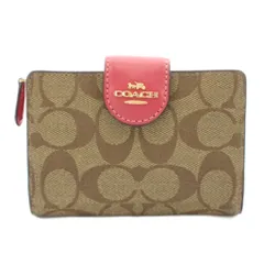 コーチ COACH ミディアム コーナー ジップ ウォレット シグネチャー キャンバス 二つ折り 財布 小銭入れあり 茶 ブラウン ピンク /KU