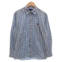 バーバリーブルーレーベル BURBERRY BLUE LABEL カジュアル シャツ L 青 ブルー チェック柄 ロゴ刺繍 /FF ■GY62のサムネイル