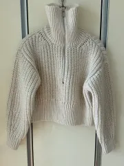 ザラ(ZARA) クロップド ハーフジップ ニット - ベージュ (S)