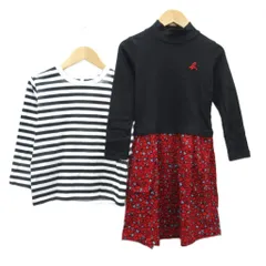 アニエスベーアンファン Agnes b. ENFANT ワンピース カットソー 8ans 黒 ブラック 2点セット 長袖 ラウンドネック 花柄 ボーダー柄 ミニ丈 /YS44 ■ECD001 女の子