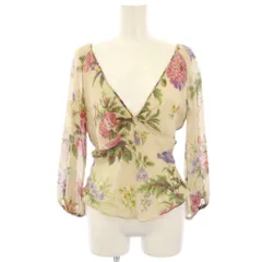 エトロ ETRO ブラウス シャツ 絹 シルク 42 ベージュ 花柄 Vネック 七分袖 42-12857-4241 /HN ■GY19