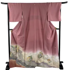 色留袖 身丈169cm 裄丈68cm L 袷 落款 色紙 枝梅 金銀糸 ぼかし ピンク 正絹 秀品 一つ紋 【中古】のサムネイル