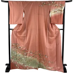 【美品】 訪問着 身丈171cm 裄丈67cm M 袷 蔓帯 草花 金彩 染め分け ピンク 正絹 秀品 【中古】のサムネイル