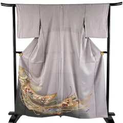 色留袖 身丈162.5cm 裄丈64cm M 袷 熨斗 花鳥 金彩 ぼかし 灰紫 正絹 秀品 一つ紋 【中古】のサムネイル