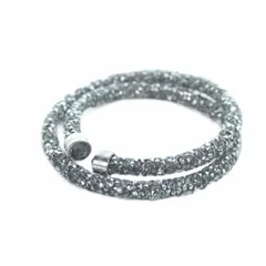 スワロフスキー SWAROVSKI クリスタルダスト バングル ブレスレット アクセサリー 2連 ロゴ シルバー色 ■GY19 /MQ