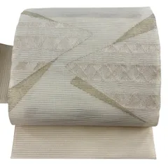 名古屋帯 秀品 夏帯 絽 八寸名古屋帯 トンネル仕立て 幾何学 金糸 クリーム 正絹 【中古】
