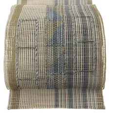 名古屋帯 秀品 羅織 八寸名古屋帯 トンネル仕立て 夏帯 幾何学 銀糸 ベージュ 正絹 【中古】