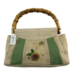 和装バッグ 優品 カジュアル 草花 刺繍 ベージュ 麻 和装小物  【中古】