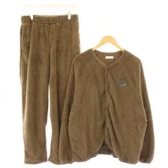 フリークスストア FREAKS STORE セットアップ ボアジャケット ノーカラー Vネック スラックスパンツ イージー ウエストゴム ロゴ M 茶 ブラウン /BB