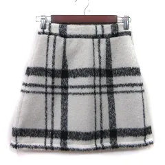 ワンウェイ one way 台形スカート ミニ チェック F 白 ホワイト 黒 ブラック /YI