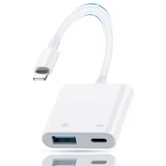 iPhone usb 変換アダプタ 2-in-1 MFi認証品・Lightning - USB カメラアダプタ OTGアダプター + ライトニング