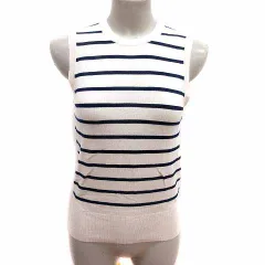 ザラ ZARA ニット カットソー ボーダー ノースリーブ S 白 ホワイト 紺 ネイビー /YK