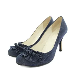 ダイアナ DIANA デニムパンプス ラウンドトゥ ハイヒール フリル 22.5cm 紺 ネイビー G18207 /YT ●D