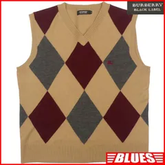 BURBERRY BLACK LABEL バーバリーブラックレーベル ベスト L ジレ アーガイル 3 ベージュ ウール Vネック 古着 メンズ ベストサイズL一覧←SEULB屋着古← HS490