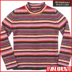 BURBERRY BLACK LABEL バーバリーブラックレーベル セーター ニット M ピンク ボーダー 2 ウール シルク アンゴラ カシミヤ 古着 メンズ ニット_セーターサイズM一覧←SEULB屋着古← HS510