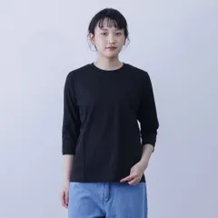 ☆ 07.ブラック2 ☆ Mサイズ ☆ コットン天竺7分袖Tシャツ 7分丈 Tシャツ レディース カットソー 七分袖 7分袖 ロンT 七分 綿 コットン 天竺 生地 シンプル 無地 おしゃれ 大人かわいい 可愛い 丸首 ラウンドネック トップス インナー