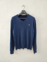 (送料無料)POLO RALPH LAUREN ポロラルフローレン ピマコットン Vネックニット XS ネイビー