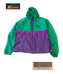 os00860 Ｋ・WAY 古着ナイロンジャンパー　刺繍ワンポイント　タグ文字消え　緑紫ピンク