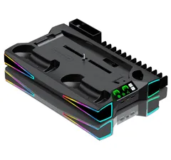 多機能 ネジ付 収納 充電指示ランプ付 冷却ファン PS5ディスク-デジタル兼用 3段階冷却 USBケーブル付 新型ps5 2台同時充電 充電スタンド コントローラー Silm 黒 PS5/PS5 6色RGBライト スタンド Slim PS5