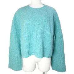 グリーンレーベルリラクシング ユナイテッドアローズ green label relaxing ミツモクキモウ ハイネック プルオーバー ニット 3613-119-2403 セーター 長袖 ショート丈 ワイドリブ ウール 厚手 ブルー系 /X