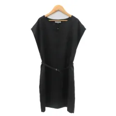 オフオン ofuon ワンピース ひざ丈 半袖 ウエストベルト付き 40 L 黒 ブラック /YK41 