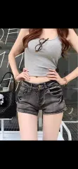 新品 ブラック ウォッシュ ショート デニム ハーフパンツ M