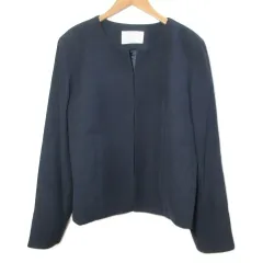 ナチュラルビューティー NATURAL BEAUTY 18AW 大きいサイズ ノーカラージャケット 総裏地 19 5L相当 紺 ネイビー /X