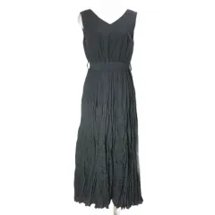 リエンダ rienda 美品 19SS ティアードプリーツロングワンピース ノースリーブ Vネック フリーサイズ 黒 ブラック ベルト欠損 /X