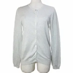 マカフィー MACPHEE トゥモローランド 美品 ラメニットカーディガン リネン 長袖 薄手 クルーネック ビジューボタン S ライトグレー /X