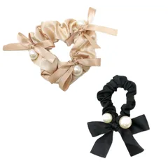 フォーマル 艶 サテン生地 かわいい ヘアアレンジ 髪飾り 髪留め カジュアル レディース ヘアゴム ヘアタイ おしゃれ 2個セット パールリボンシュシュ MILASIC