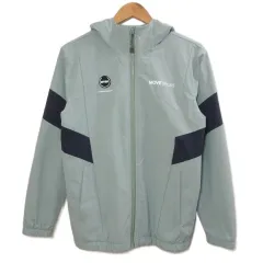 デサント DESCENTE MoveSport ムーブスポーツ 24SS スポーツウェア クロスウェア ジャケット 4WAYストレッチナイロン バイカラーフルジップフーディー 接触冷感 DMMXJF13 ロゴ プリント S カーキ ネイビー /X