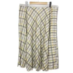 ナチュラルビューティー NATURAL BEAUTY 美品 大きいサイズ 19SS チェックスカート ひざ丈 フレア 19 5L相当 ベージュ イエロー /X
