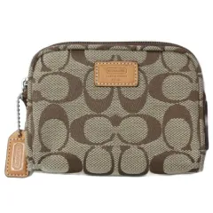 コーチ COACH シグネチャーポーチ 小物入れ アクセサリーポーチ キャンバス チャーム カーキ系 /X