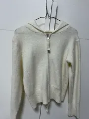 アイボリー ニット フード ジップアップ