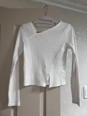 新品/ リブ Tシャツ 長袖 斜めボーダー リブ Tシャツ