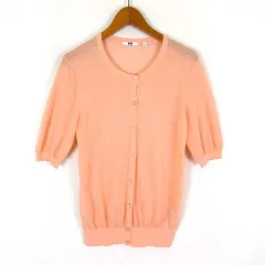 ユニクロ UNIQLO カーディガン エクストラライト クルーネック サマーニット シアー 5分袖 半袖 L サーモンピンク