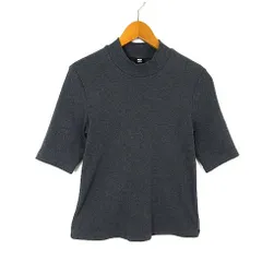 ユニクロ UNIQLO ハイネックT Tシャツ カットソー コットン ストレッチ 5分袖 半袖 M ダークグレー