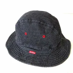 ビームスボーイ BEAMS BOY ハット バケットハット 帽子 リバーシブル タータンチェック柄 デニム調 56cm ウォッシュブラック 赤 白
