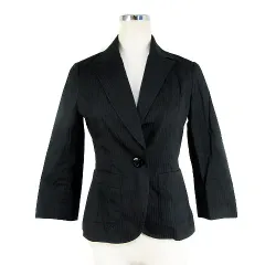 エスプリミュール ESPRITMUR ジャケット テーラード シングル 長袖 薄手 コットン ストライプ 9 黒 ブラック アウター