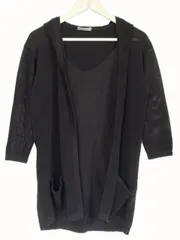 セオリーリュクス theory luxe PAMPLONA HARLING メッシュ ニット ロング カーディガン 038 フーディー 切替 コットン ブラック 黒 長袖 トップス