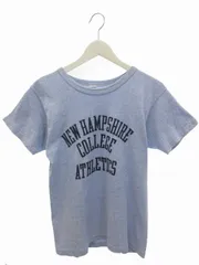 チャンピオン CHAMPION バータグ プリント 半袖 Tシャツ S ブルー系 カットソー USA製 トップス