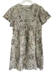 インゲボルグ INGEBORG チュニック ブラウス 綿ローン 9 レース 花柄 プリント ピンタック コットン ライトグリーン 半袖 トップス