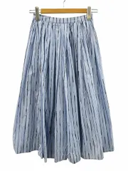 EGGS ストライプ柄 プリーツ フレア ロングスカート 40 ブルー ボトムス